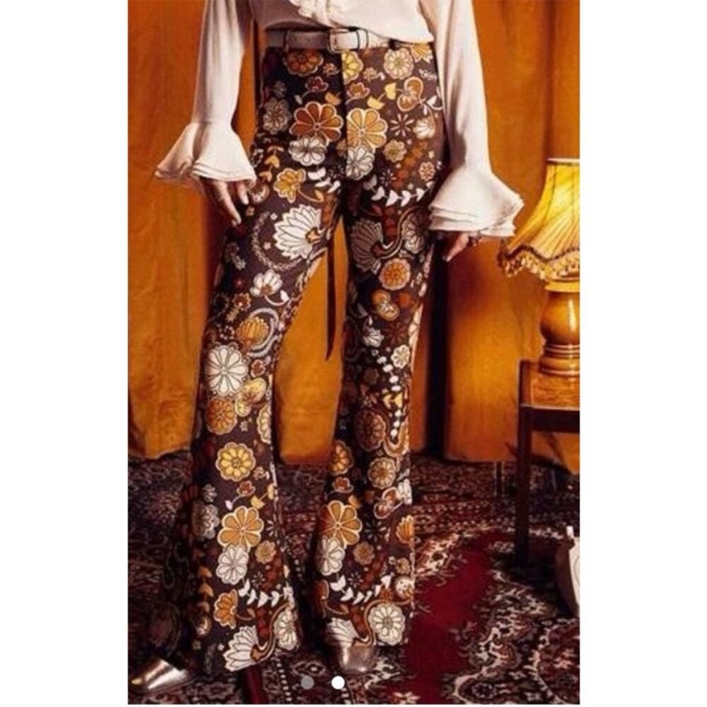 The Hippie Shake Harlow Retro Brown Floral Flare Bell Bottom Pants Size 10